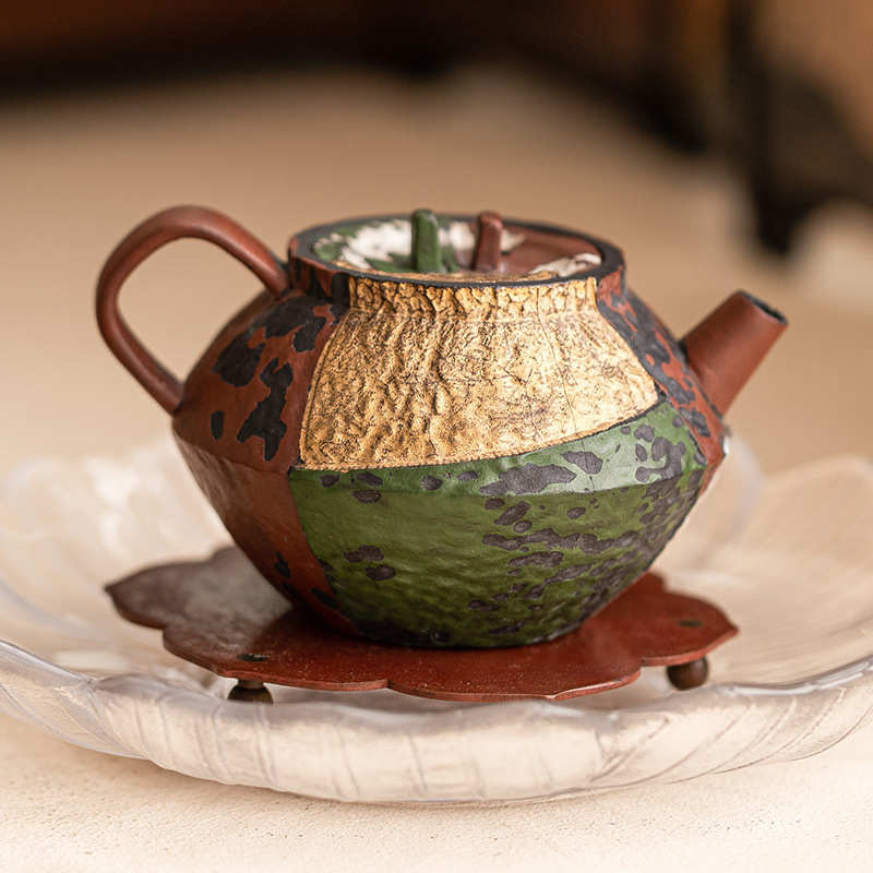 手工描金百家茶壶泡茶家用粗陶老岩泥功夫茶具不烫手单壶侘寂小壶