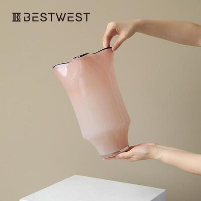 法式玻中古花WG2801瓶粉的色高级感复古客厅插璃花摆件好看餐桌鲜