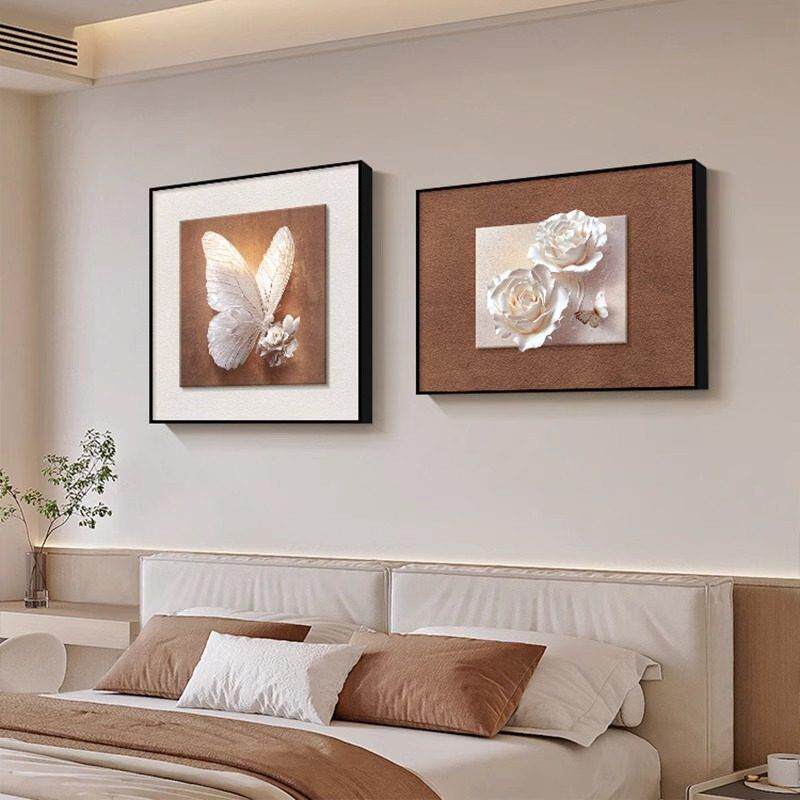 现代高级感卧室装饰画主卧房间床头挂画黑白蝴蝶客厅饭厅桌壁画