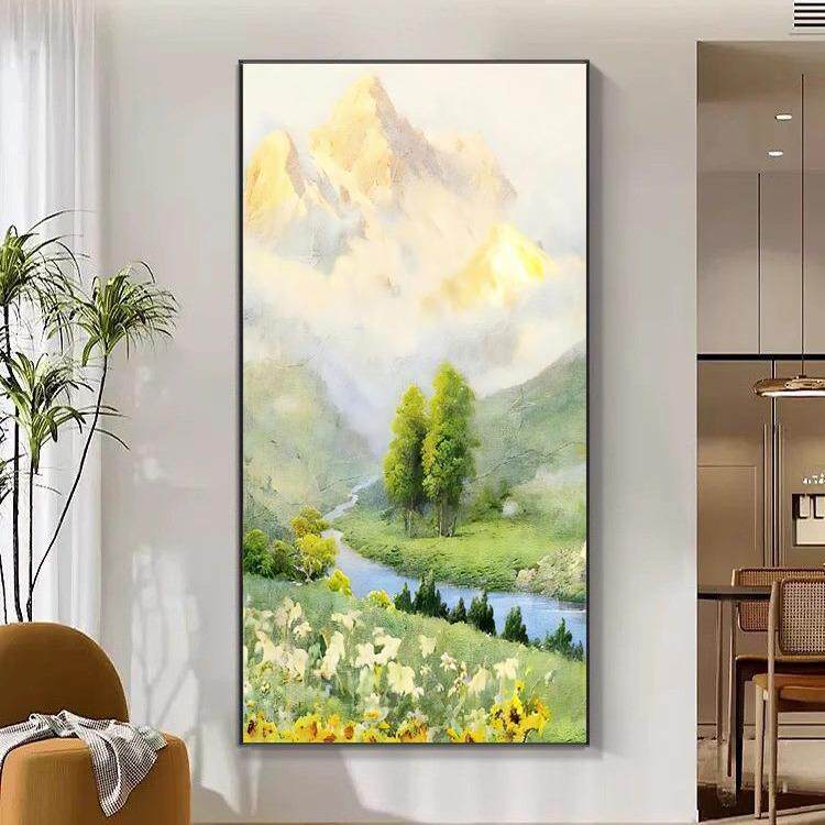 日照金山玄关装饰画风景山水画酒店走廊过道挂画入户门正对墙画