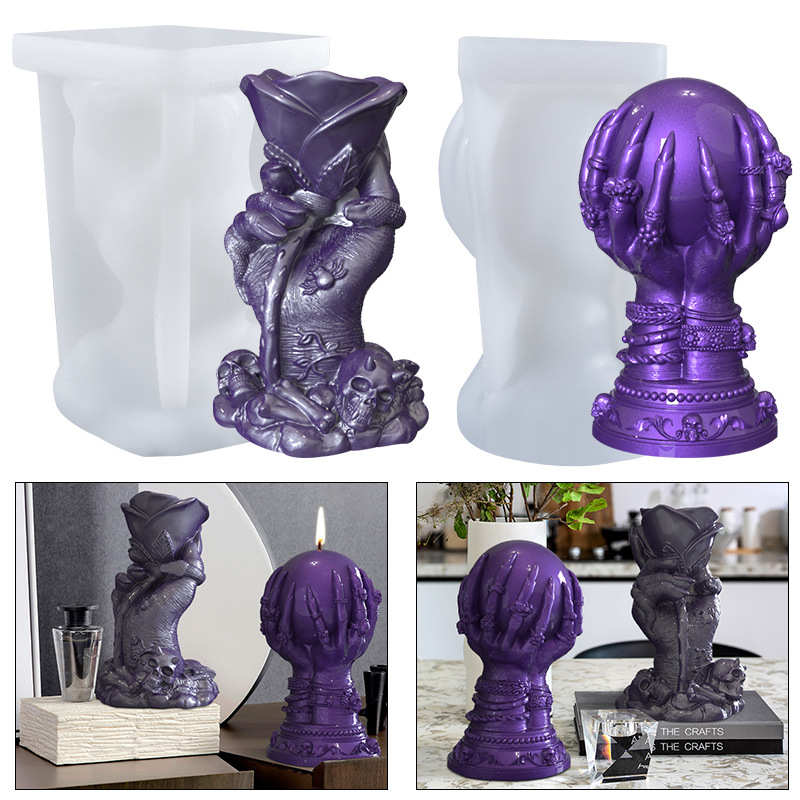 新款蜡烛模具玫瑰手硅胶模具鬼爪魔手diy手工树脂装饰蜡烛滴胶模
