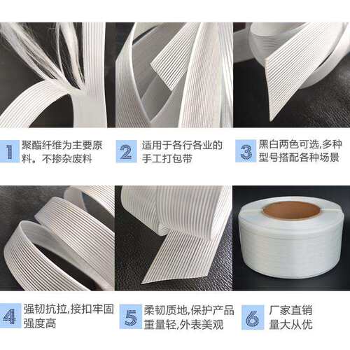 柔性聚酯纤维重型打包带高品质物流包装捆绑带打包扣1316192532mm