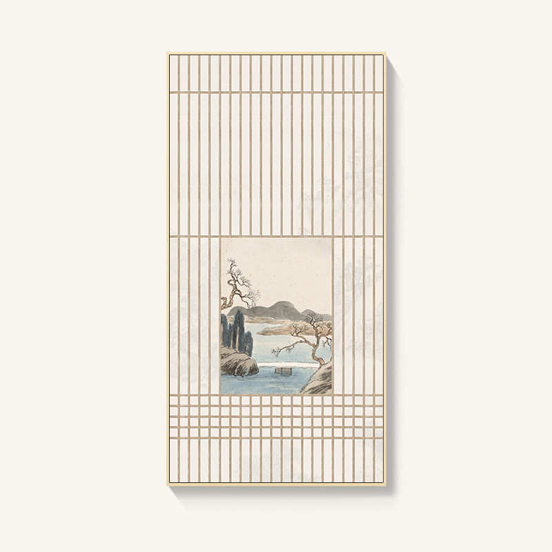 禅意客厅装饰画挂画中式走廊书房茶室尽头新日式风玄关壁画原木