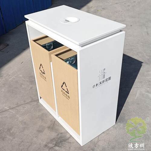 户外广场街道电镀静音仿木纹导轨连体式不锈钢分类垃圾桶果皮箱