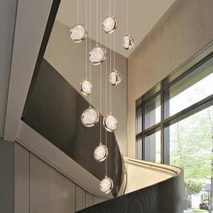 楼长吊灯复式 中空跃层lot公寓现f代简墅约挑空客厅837梯别旋转楼