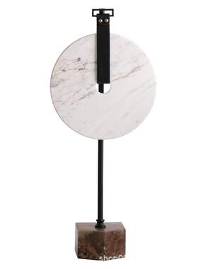 新中式玉石摆件书房博古架玄关软装几何大理石平安扣工艺装饰品