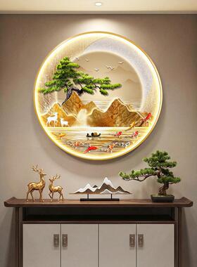 九鱼图新中式玄关装饰画圆形入户正对门走廊过道挂画餐厅带灯壁画