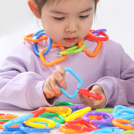 手指精细几何扣环链条连环扣塑料积木项链，玩具桌面儿童动作训练