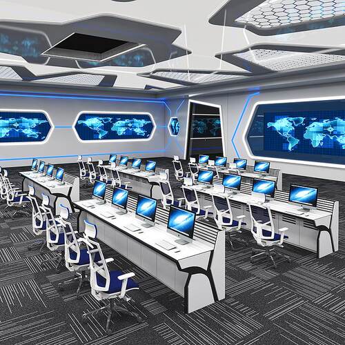 简约现媒代科技控制台指挥中控台欧奋调台多度体电脑作桌工台监控