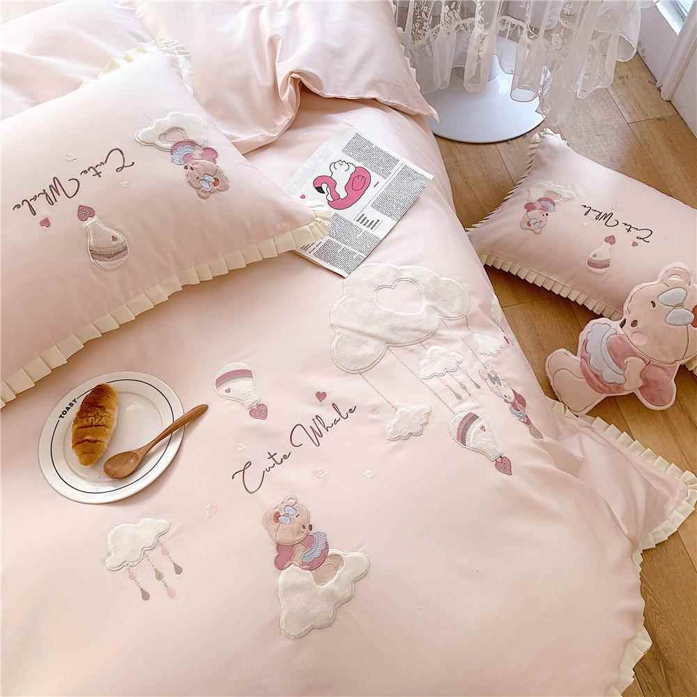 A被类套公主风SIG匹马棉四件春夏小清新卡通刺绣粉色套床品