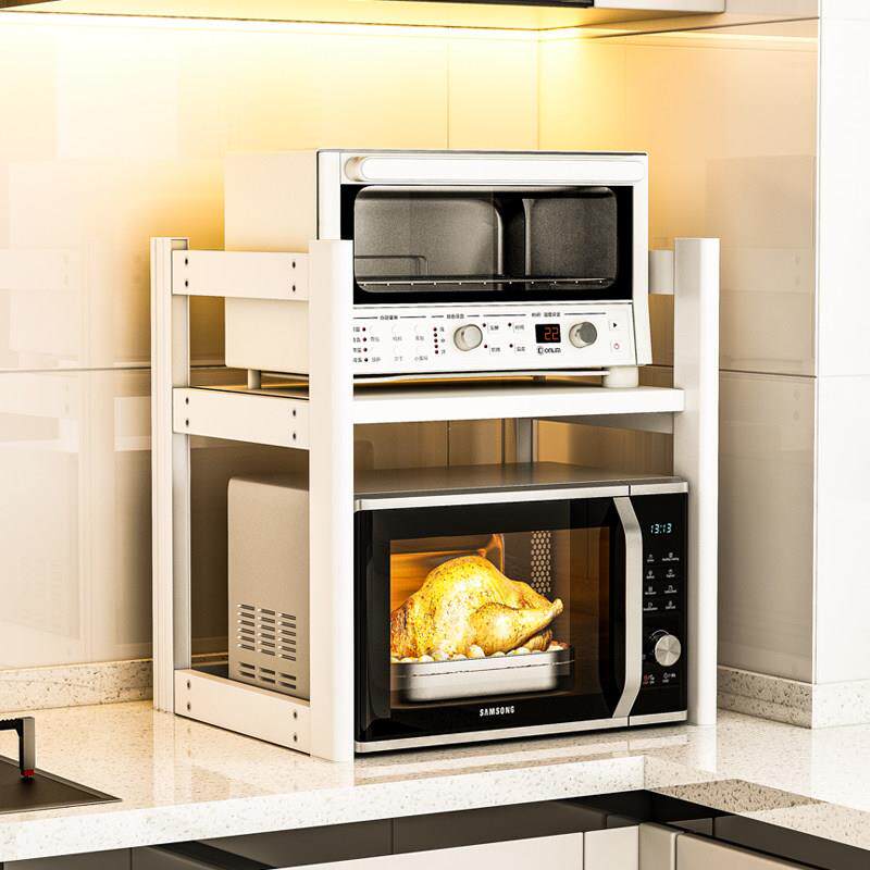 厨房微波储物架灶台台式电器小家电锅储物架双层台面货架白色