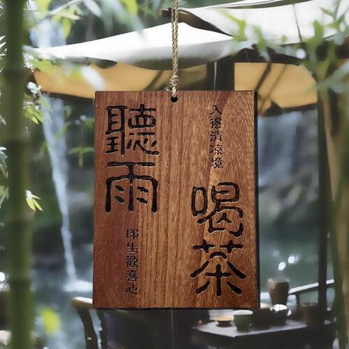 听雨喝茶庭院小院凉亭茶室阳台户外室外覆古装饰挂牌刻字木牌定制