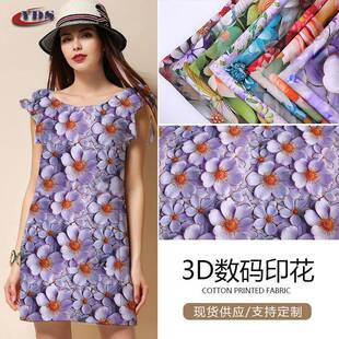 2025新款 印花高清立体印花面料 春夏秋外贸女装 连衣裙布料 3D数码