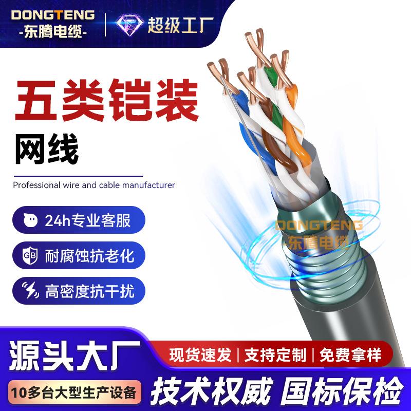东腾超五类铠装网线防鼠咬钢带铁皮无氧铜芯非屏蔽工程户室外地埋