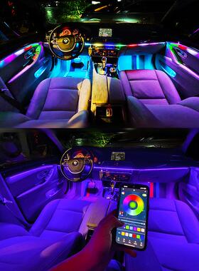 汽LD装饰灯B亚克力18in1动态氛围灯RG七彩64色E音乐气H1幻彩氛车