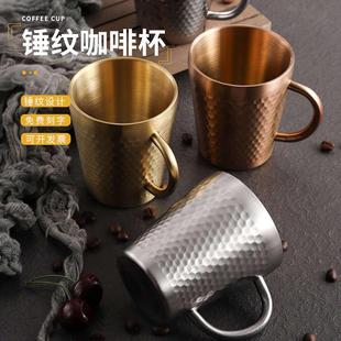 创意304不锈钢双层咖啡杯带把防摔马克杯啤酒杯早餐牛奶杯子 韩式