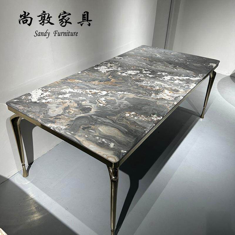 天然大理石餐桌长方形意式极简别墅豪宅高端设计师蓝金沙奢石饭桌