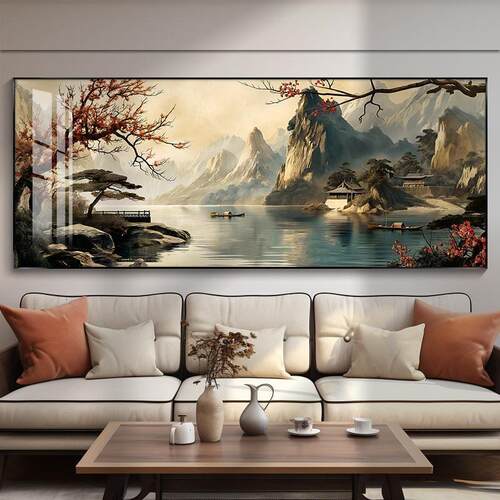 新中式客厅装饰画水墨画沙发背景墙壁画办公室山水画现代简约挂画