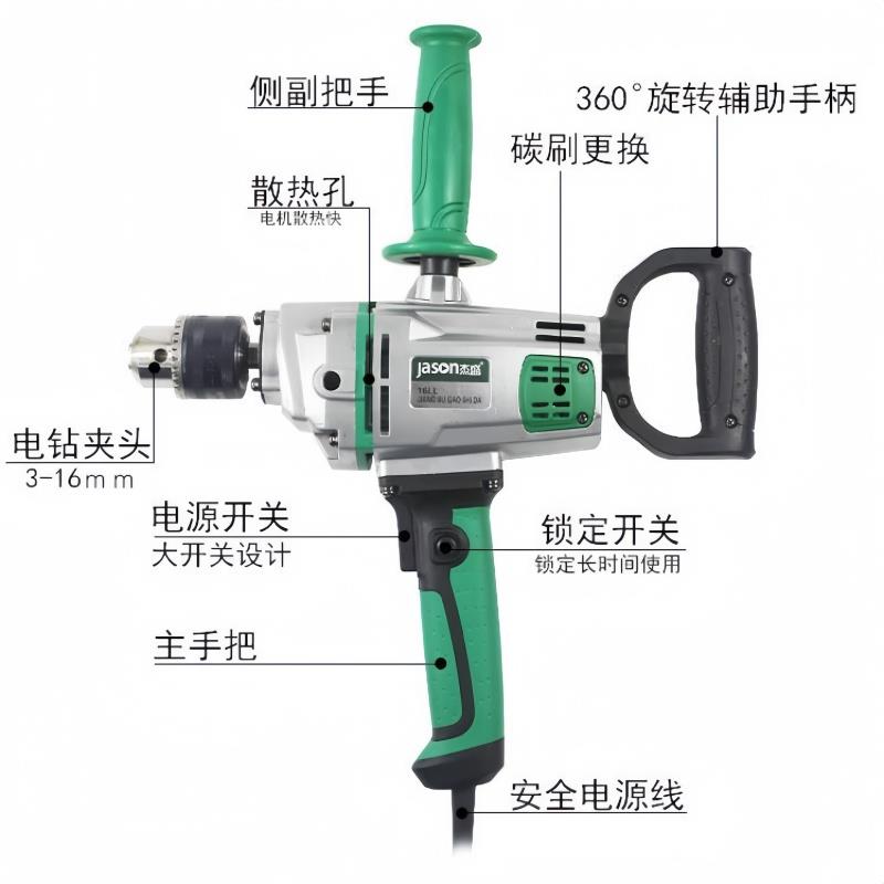 正品杰盛1搅6mm SD-16LL飞机钻手钻可装拌杆1440W工业家用电G电动