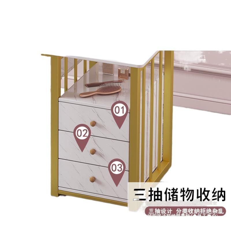 美甲店长方形化妆桌小户型少女心ins风千鸟格双层套装美甲椅套装