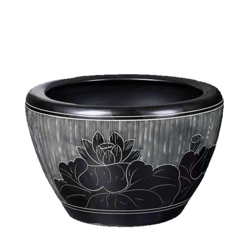陶瓷鱼缸厂家颜色手绘釉窑鱼缸栽花盆园林装饰风水缸卷轴缸
