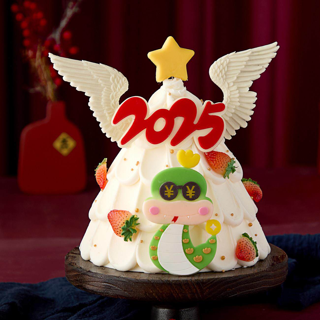2025蛇年跨年许愿圣诞树鹿角天使翅膀蛋糕装扮巧克力翻糖硅胶模具