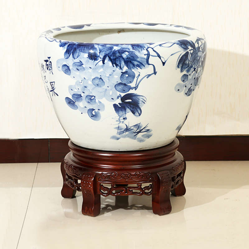 实木质圆形瓷鱼缸架立柱空调酒缸底座架矮花架子大盆栽景观花瓶架