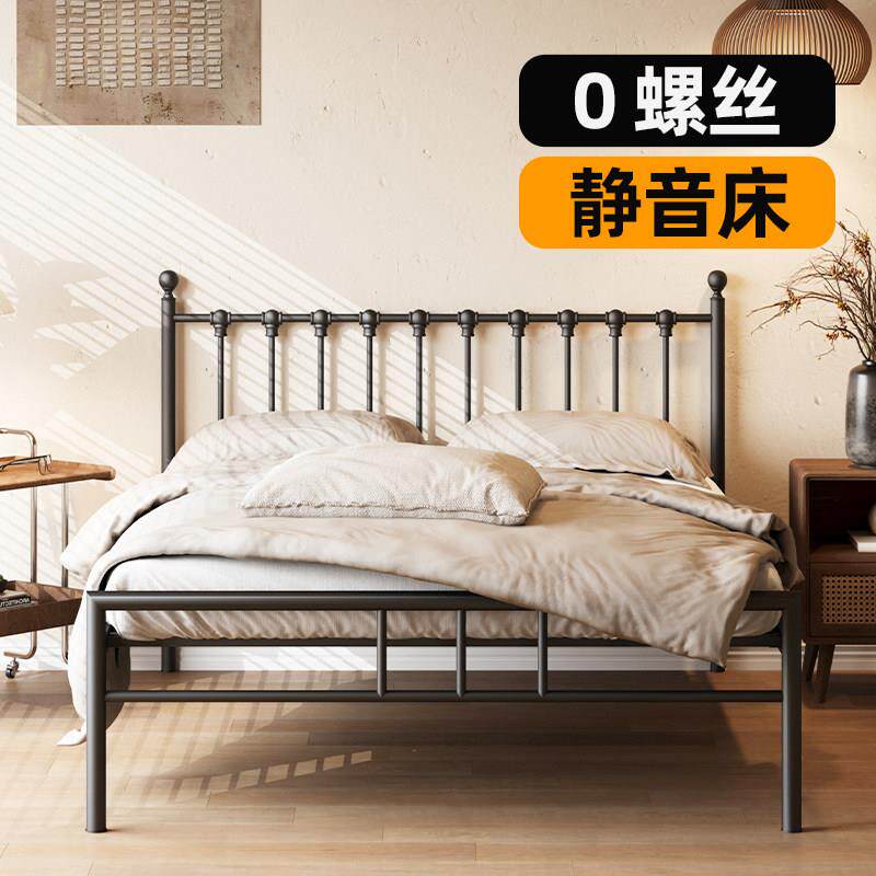 弘玮铁艺床双人床简约儿童1.2单人床1.8高脚加厚加固1.5米铁架床