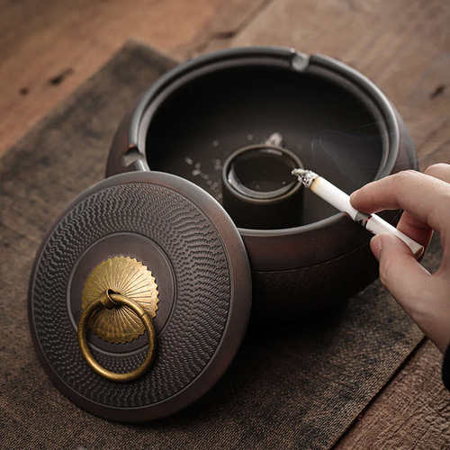 清溪紫陶烟灰缸创意大号陶瓷家用办公客厅带盖防飞灰烟缸