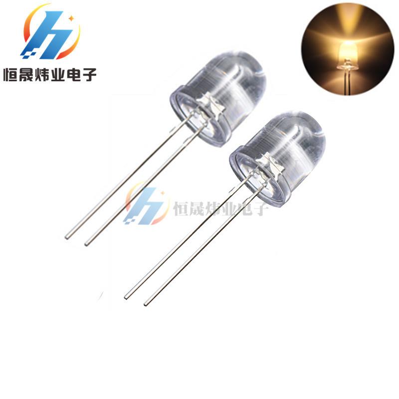 F10白发暖白光led灯珠0.5W大功率超高亮10mm圆头聚光暖白 照明灯