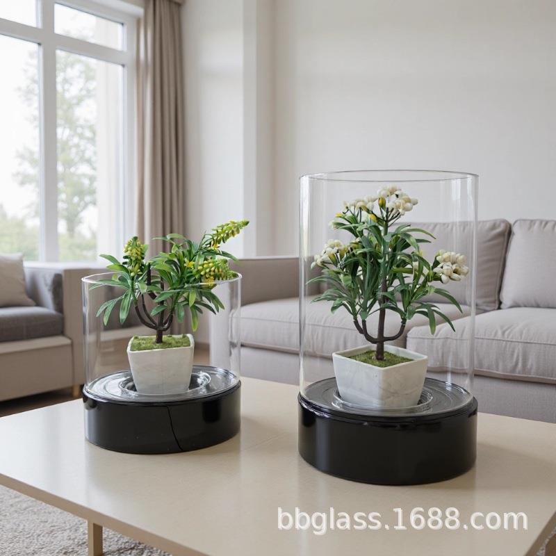 BBGLASS保北玻璃 创意烛台插花器皿 玻璃花瓶搭配黑色陶瓷底 摆件