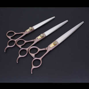 包邮 新款 玫瑰金宠物剪刀专业修毛剪刀7寸440C直销