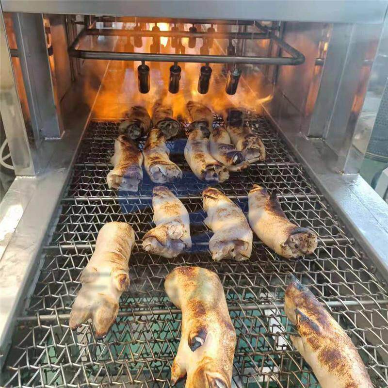 猪肉皮烧毛机猪蹄子烧毛机器不锈钢网带连续式驴皮烧毛设备价格