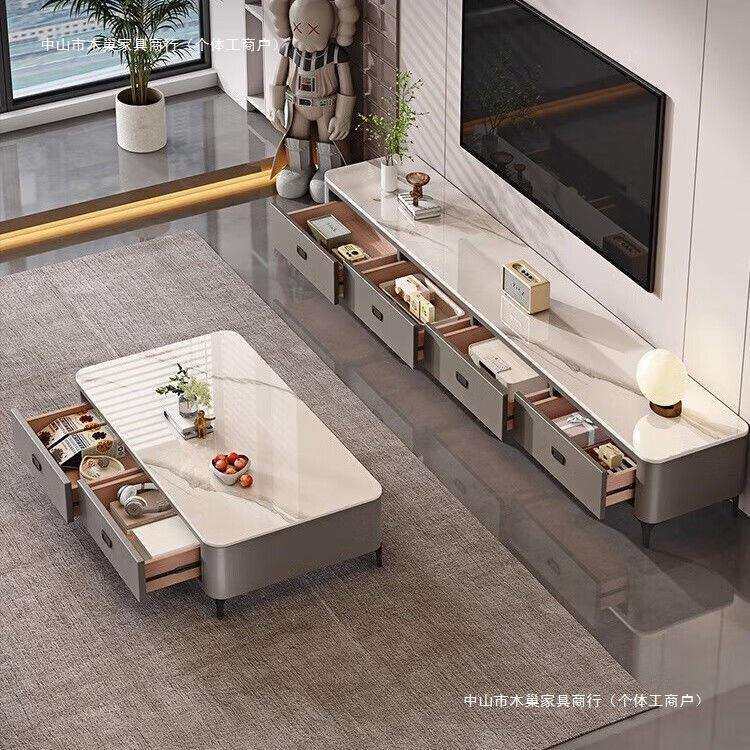 意式茶几电视柜加厚岩板组合客厅新款现代简约抽屉方形小户型轻奢