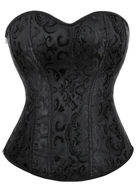 Jacquard Overbust Corset Black Side Zipper Waist Bustier Top