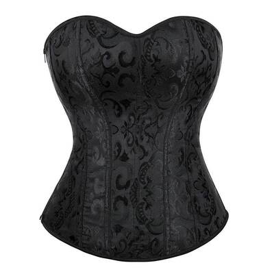 Jacquard Overbust Corset Black Side Zipper Waist Bustier Top