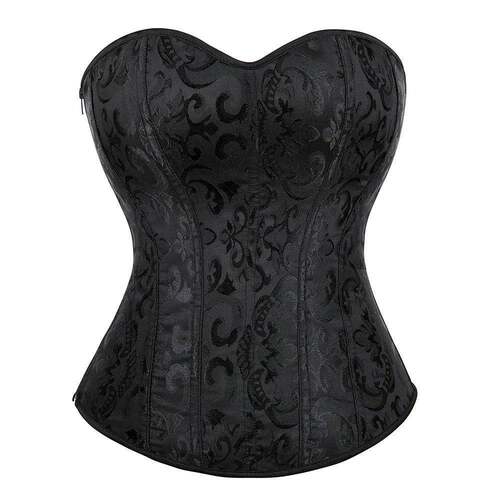 Jacquard Overbust Corset Black Side Zipper Waist Bustier Top
