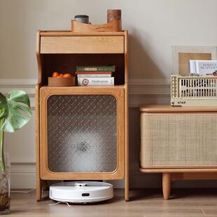 原木扫地机器人收纳柜小户型简约储物柜家用客厅实木边柜装饰柜