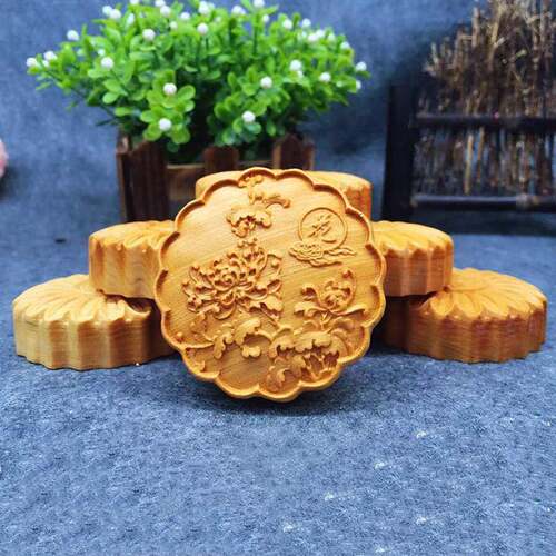 太行崖柏月饼 中秋礼品礼盒装崖柏玉兔月饼 手把件送礼工艺品