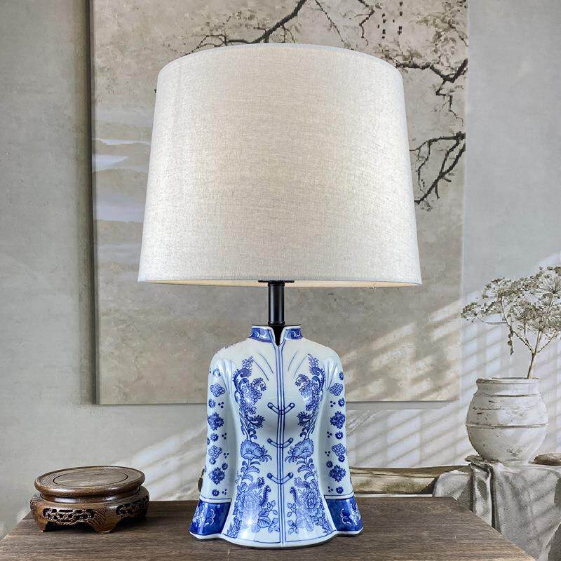 新中式青花陶瓷台灯客厅别墅卧室灯古典高当民宿装修灯具复古创意