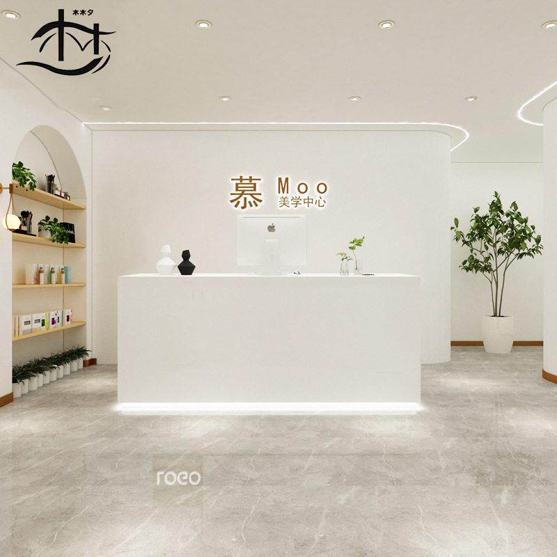 轻奢亚光白色烤漆简约收银台服装店网红公司前台接待台美容院吧台