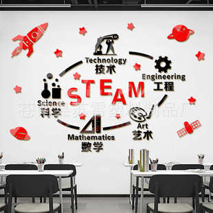 steam教育课程能力风暴先进培训理念科技室墙面3d亚克力立体墙贴