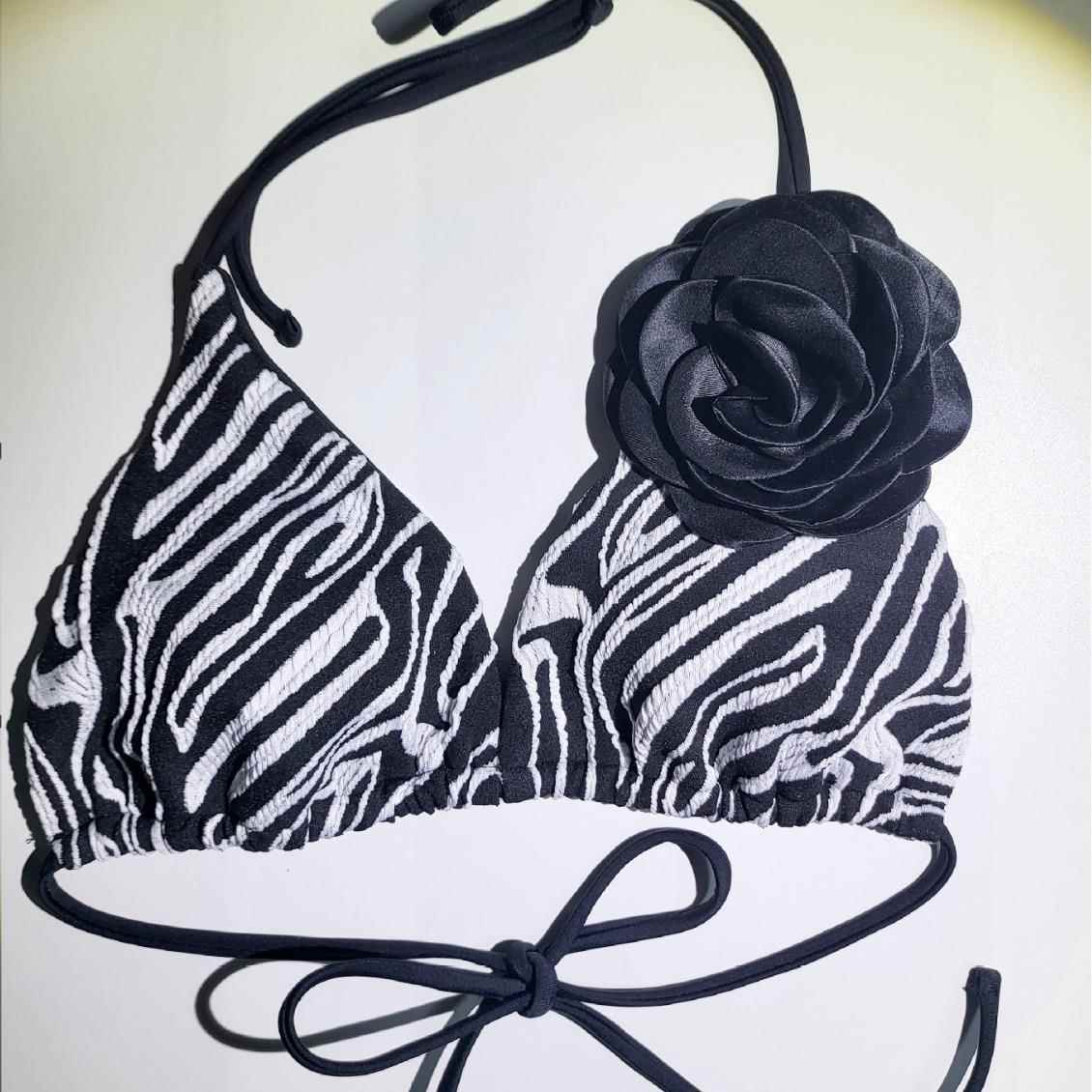 Three-dimensional flower bikini sexy lace-up swimsuit set
