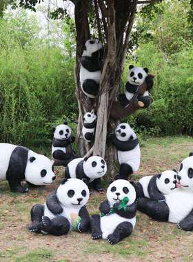 户外园林花园树脂玻璃钢动物雕塑爬树挂件装饰泉州仿真大熊猫摆件