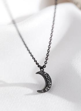 黑钻石时尚黑色月牙项链少女项链