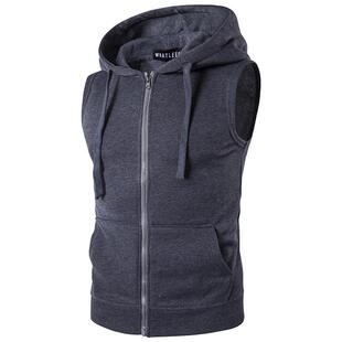 pocket hoodie cardigan zipper hooded youth Men vest