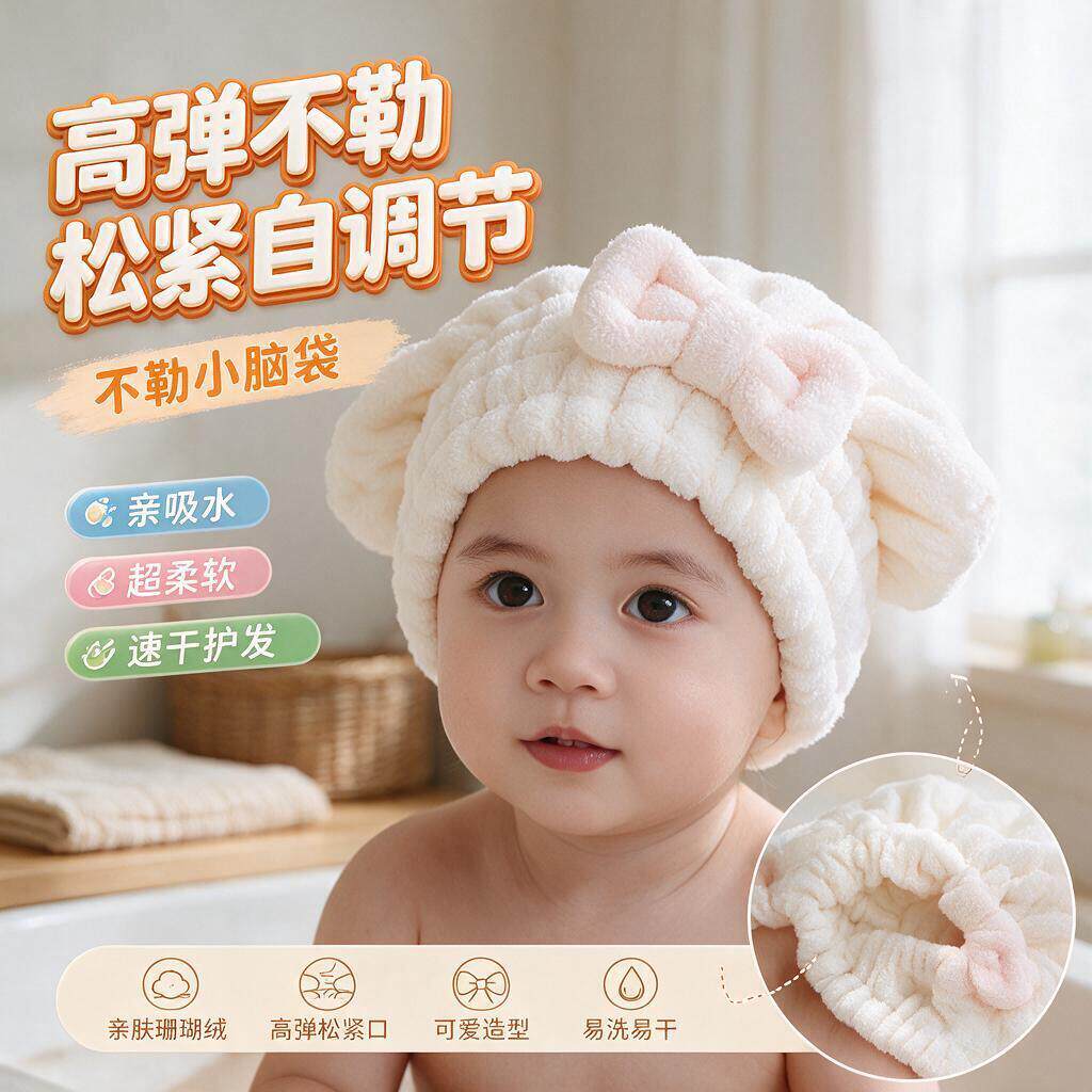 好用干发帽儿童女童超强吸水速干洗澡头套小月龄宝宝免吹可爱婴儿