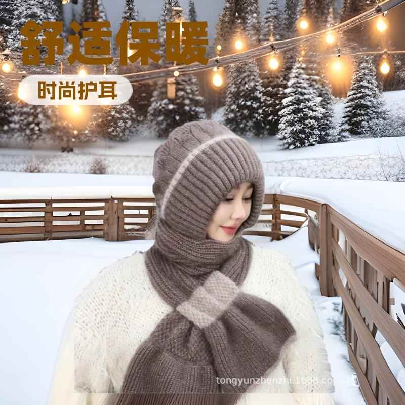 适合妈妈戴的帽子老年人女款帽子秋冬拼色针织风雪帽骑车保暖妈妈