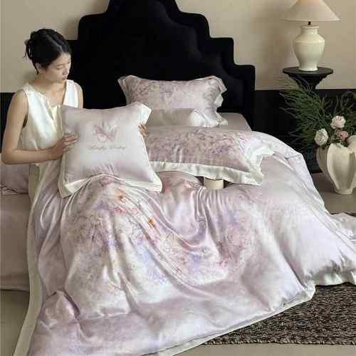 法式田园风慕奈花园数码印花裸睡级床品兰精莱赛尔天丝四件套家纺