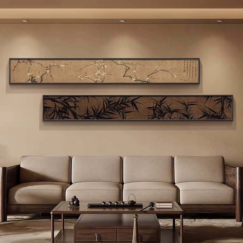 宋代美学客厅挂画中式沙发背景墙装饰画复古花鸟卧室茶室长条壁画